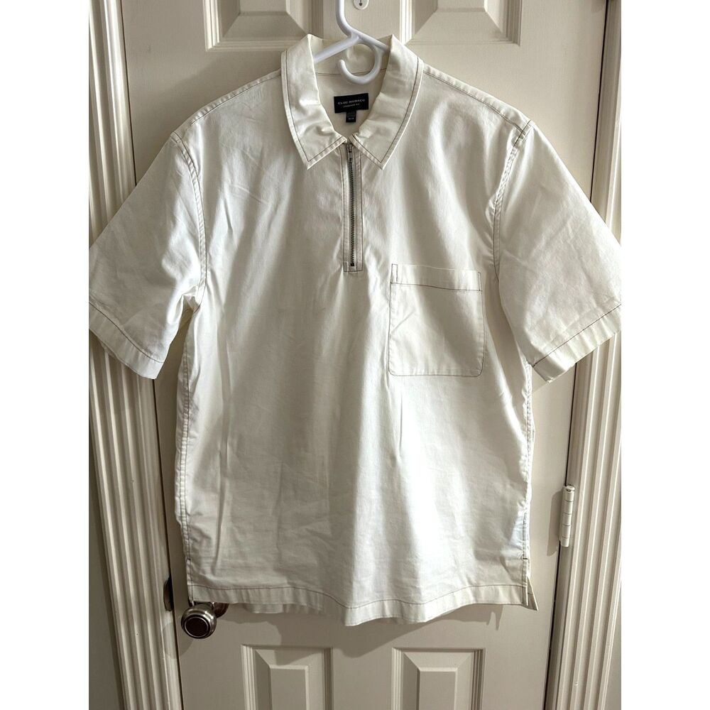 Club Monaco Men's Short-Sleeve Quarter-Zip Shirt - Off-White Medium